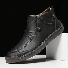 Men's Plus Size Outdoor Casual Shoes Flat Hand-Stitched Zipper  Boots Short Ankle Boots - 828 Black - View 5