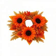 Halloween Candle Rings Wreaths Artificial Sunflower Home Table Centerpieces - Orange - View 6