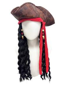 Multi Style Pirate Wig Set Black Brown Long Curly Braided Hair With Color Beads For Caribbean Captain Halloween Men Cosplay Costume Hairpiece - Multicolor - View 2