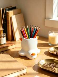 Cute Duck Shaped Pen Holder, Charming Creative Fun Desktop Accessory, Suitable For Storing Pens, Pencils Or Various Small Items,Back To School Season - One Size - View 1