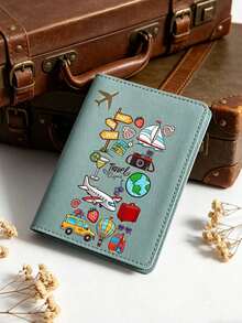 1 Pc Cute Airplane Print Passport Cover, Travel Passport Holder, Waterproof ID & Credit Card Organizer, Travel Accessories - Multicolor - View 12