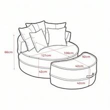 Round Sofa With 5 Cushions And Ottoman For Living Room And Bedroom - 灰色 - 查看 2