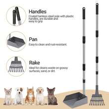 Pooper Scooper For Dogs, Metal Poop Scooper Tray And Rake Set With Adjustable Long Handle, Dog Pooper Scooper For Pet Waste Removal - View 4