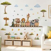 Jungle Animal Wall Decal Set - Jungle Train Wall Decal, Removable Vinyl Animal Wall Mural For Nursery, Playroom, Bedroom, Kids Room Decor - Animal Train Wall Decal - View 5