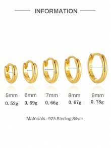 1pc 925 Sterling Silver Nose Ring 5-9mm Multiple Sizes Hypoallergenic Nose Piercing Septum & Cartilage Jewelry For Women Daily Wear & Gift - Gold - View 9
