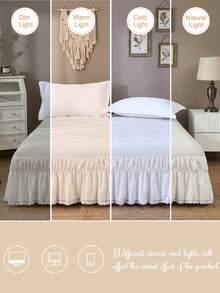 1pc Pure White Lace Bed Skirt, Simple Daily Cute Classic, Comfortable Breathable Polyester Fiber, Suitable For All Seasons, Bedroom Scene, Home Decor, Lace Bed Skirt, White Lace Decoration - White - View 6