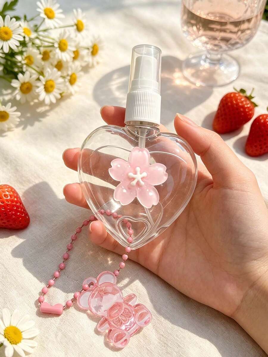 Cute Heart Refillable Spray Bottle,Sakura Decor & Bear Pendant,Perfume Decanting Bottles,Travel Toner Cosmetic Liquid Dispenser,Travel Accessories - Multicolor - View 1