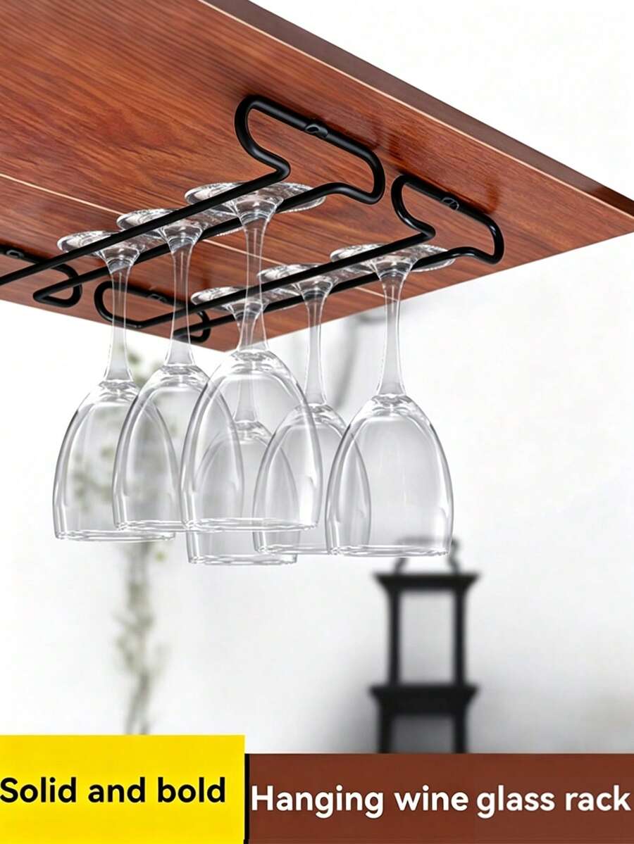 Wine Glass Rack Under Cabinet 2Pcs Adjustable, Punch-Free 3 Rows Stemware Holder