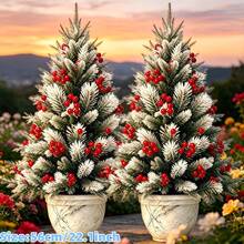 Artificial Realistic Cedar With Red Berries, Spring/Summer Indoor/Outdoor Decoration, Suitable For Easter, Independence Day, Halloween, Christmas, Multi-Holiday, Multi-Scenario, High Foliage Realism, Plump And Bright Berries - Multicolor - View 2