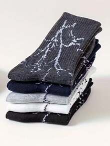 5 Pairs Lightning Pattern Mid-Calf Socks, Unisex, INS Street Style, Breathable, Versatile, Sports Casual - Multicolor - View 3