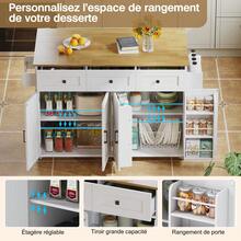 Kitchen Island With Folding Worktop - Rustic Style, White And Natural - Natural and White - 查看 9