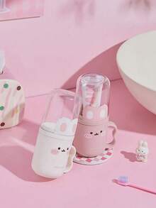 1pc Cute Cartoon Rabbit Double Layer Toothbrush Cup, Japanese Style Cute Plastic Bathroom Mouthwash Cup, Children's Layered Toothpaste Holder - Multicolor - View 10