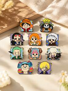 1/10入《One Piece》可愛Q版草帽一伙琺瑯領章針，路飛、索隆、娜美、喬巴金屬胸針徽章，背包夾克裝飾粉絲禮物 - 彩色 - 查看 9