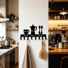 American Style COFFEE BAR Iron Coffee Cup Hooks, Wall-Mounted Multi-Hook Storage Rack, Home Kitchen Restaurant Apron & Utensil Organizer, Commercial Cafe Bar Creative Metal Wall Decor Hooks, Mug Hanging Rack, Home Decor - View 12