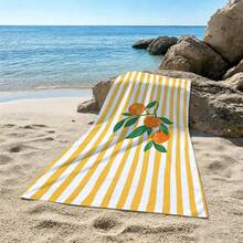 1pc Fresh Yellow Striped Orange Microfiber Beach Towel, Soft Absorbent Lightweight Towel, Suitable For Adults And Teens, Perfect For Beach, Travel And Swimming Beach Blanket - Multicolor - View 5