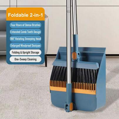 Juego de escoba y recogedor 3 en 1 con escoba de empuje ajustable y mango largo de 124 cm para barrer pisos, tanto en interiores como en exteriores. Ideal para el hogar y la cocina.