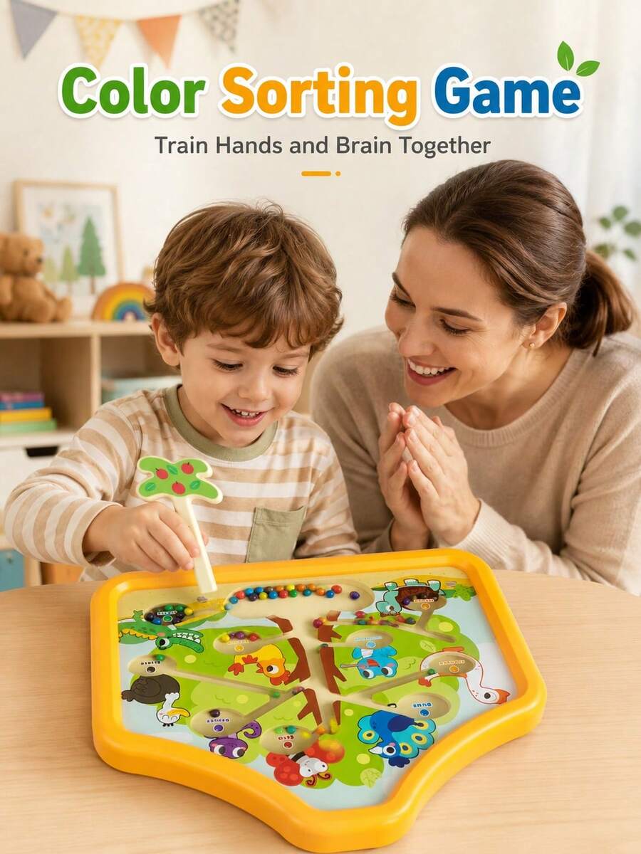 1pc Magnetic Maze Board Toy, Montessori Preschool Learning Bead Puzzle, Fine Motor Skills And Hand-Eye Coordination Activity Toy, Travel Toy Gift For Boys And Girls