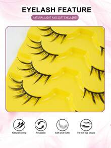 Natural Wispy Long Tail Manga Cat Eye Half False Eyelashes 7 Pairs Multipack, Soft 3D Faux Mink Strip Lashes Suitable For Halloween Cosplay Daily Look - 查看 6