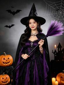 1pc Halloween Witch Broom DIY Magic Broom Cosplay Prop Suitable For Halloween, Theme Party, Costume Party, Stage Performance - Multicolor - View 8