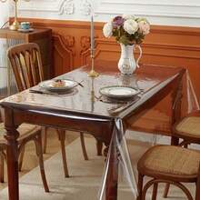 PVC 0.25mm Thick Transparent Tablecloth Protector, Rectangular Transparent Tablecloth, Waterproof And Oil-Proof, Desktop Protection, Soft Glass Tablecloth PVC Transparent Tablecloth, Suitable For Kitchen, Vanity, Desk, Dining Table. Home Kitchen Dining Supplies - White - View 1