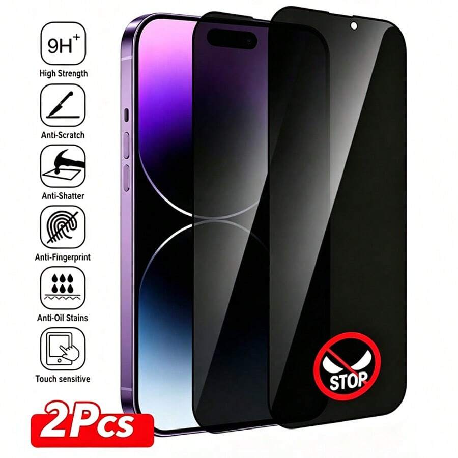 2片隱私玻璃螢幕保護貼，相容 iPhone 12 12 mini 12 Pro 12 Pro Max 13 13 Pro 13 Pro Max，隱私防窺螢幕保護貼，相容 iPhone 14，耐刮防水，相容 iPhone 16 Pro，手機配件，易安裝，生日禮物 [國際版，非本地版]