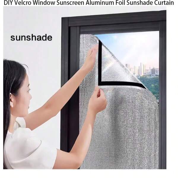 1pc Cuttable Aluminum Foil EPE Foam Window Insulation Board, Home Door & Window Windproof Sun-Blocking Thermal Insulation Sticker, Bedroom Balcony Waterproof Windproof Detachable Blackout Curtain