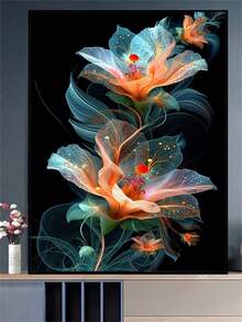 1pc Diamond Painting Kit, Dreamy Translucent Colorful Floral Diamond Art, Handmade DIY Rhinestone Decor Painting, Living Room Bedroom Light Luxury Atmosphere Wall Art, Holiday Gift - round diamond - View 3