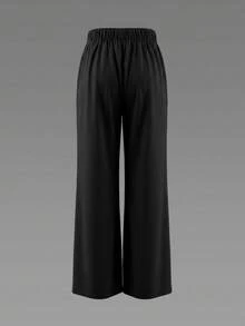 Elegant Office Wear High Waist Bodycon Front Slit Wide Leg Suit Pants Office Essential Black Long Pants - Black - View 6