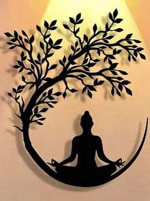 1pc Tree Of Life & Meditation Buddha Acrylic Wall Decor, Acrylic Wall Art, Tree Of Life Wall Painting, Multi-Functional Hanging Wall Craft, Suitable For Office, Living Room, Bedroom, Balcony, Kitchen, Patio, Store Entrance, Cafe, Dance Hall, Bar, Yoga Studio And Other Places, Modern Home Decor - Multicolor - View 3