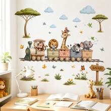 Jungle Animal Wall Decal Set - Jungle Train Wall Decal, Removable Vinyl Animal Wall Mural For Nursery, Playroom, Bedroom, Kids Room Decor - Animal Train Wall Decal - View 2