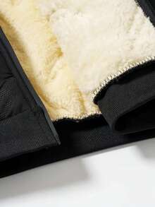 Men's Stand Collar Thermal Lined Thick Padded Coat, Solid Color Versatile Outerwear For Autumn/Winter - Black - View 7
