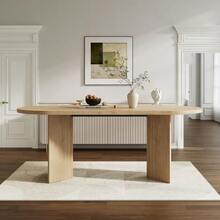 Dining Table 200 * 90 Cm, Suitable For 6-8 People, Dining Table With Rounded Corners, Thickened Tabletop - Oak - 查看 2