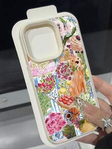 水彩拼貼黃金獵犬幼犬花卉甜點印花防摔防滑保護殼，皮革感軟殼抗黃變防水防摔防滑，情侶生日節日禮物，適用於 Apple 11//11Pro Max/12Pro Max/13/14Pro/14/15Pro Max/16Pro/17Pro Max/17Air - 玫紅色 - 查看 3