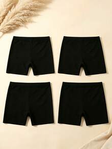 4pcs Kids Black Versatile Leggings, Elastic Anti-Exposure Shorts - Black - View 4