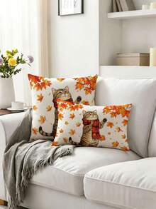 2 buah Sarung Bantal Kucing Lucu untuk Dekorasi Rumah, Berbagai Ukuran, Cocok untuk Dekorasi Rumah Gaya Pedesaan, Sarung Bantal Kamar Tidur, Sarung Bantal Sofa Ruang Tamu (Isi Bantal Tidak Termasuk) - MultiWarna - View 3