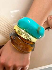 3pcs Exaggerated Wide Resin Bangle Bracelet Set, Suitable For Daily Wear And Gatherings - Multicolor - View 2