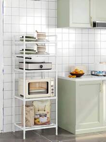 1pc 2-6 Tier White/Black Metal Multi-Function Storage Rack, Freestanding Stackable Microwave Storage Rack, Heavy Duty Space-Saving Stand, Suitable For Kitchen, Laundry Room And Dorm, Back To School And Moving Essentials - Multicolor - View 8