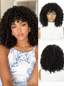 70s African Style Bangs Wig, Ombre Golden Curly Wig, Fluffy Curly African Style Wig, High Quality Synthetic Large African Style Wig 12-Inch Afro Wig - Multicolor - View 12