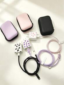 6pcs Charging Cable Storage Box Protective Case Charger Data Cable Organizer Box Portable Anti-Tangle Heart Pattern Protective Shell Travel Desktop Storage - Multicolor - View 10
