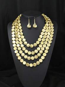 1 Set Multi-Layer Geometric Round Bead Necklace Set, Women's Jewelry Set For Party, Gathering, Daily Wear - Gold - View 8