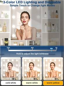 Dressing Table With Mirror And Drawers, Vanity Table, Makeup Desk, Stool With LED Lights, White - 白色 - 查看 5