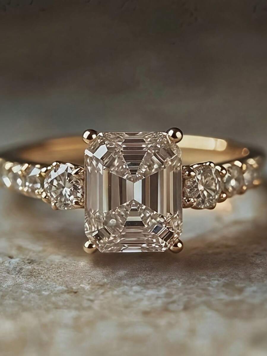 1pc Elegant 14K Gold Plated Sparkling Cubic Zirconia Inlaid Women's Wedding Ring, Anniversary Proposal Engagement Ring, Valentine's Day Gift - Gold - View 1
