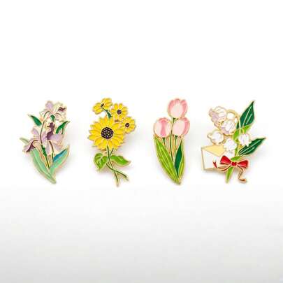 4pcs/Set Flowers Enamel Pin Fashion Decorative Badge Ornaments Lapel Bag Badges Gifts