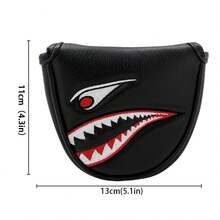 Aggressive Shark Mouth Horseshoe Putter Cover, Contrast Embroidery Eye-Catching Design, Secure Closure PU Fabric, Universal Large Semi-Circular Putter Size, Men's Golf Club Protection Accessory, Golf Club Cover - Black - View 2