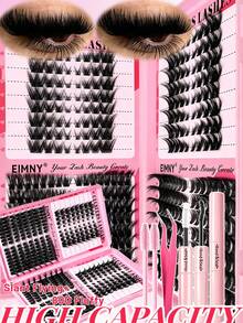 Eimny 384pcs Eyelash Cluster Set, 4 Styles Of Fluffy Lightweight Single Cluster False Eyelashes, Includes Adhesive, Sealer, Tweezers And Brush, Reusable Voluminous Lashes, Suitable For Daily Wear, Party, Date Night, Easy For Beginners And Makeup Enthusiasts - Multicolor - View 1