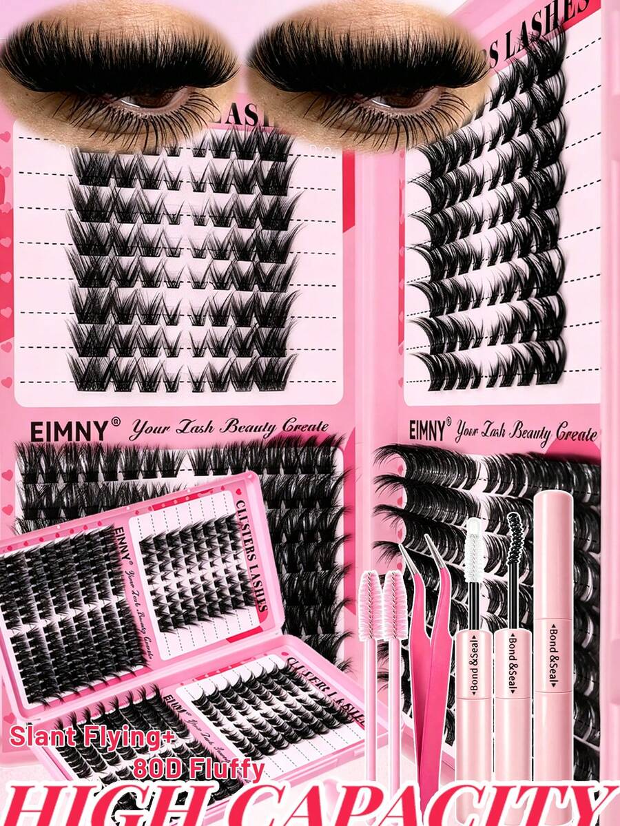 Eimny 384pcs Eyelash Cluster Set, 4 Styles Of Fluffy Lightweight Single Cluster False Eyelashes, Includes Adhesive, Sealer, Tweezers And Brush, Reusable Voluminous Lashes, Suitable For Daily Wear, Party, Date Night, Easy For Beginners And Makeup Enthusiasts - Multicolor - View 1