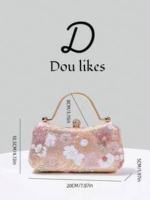 1件裝亮片刺繡晚宴包，花卉亮片與刺繡設計，高階訂婚手拿包，適合旗袍/晚禮服，附金屬鏈條，優雅女士風格，適用派對、婚禮、畢業舞會、晚餐/宴會，完美搭配女款畢業舞會禮服、畢業舞會配件、亮片洋裝、閃亮洋裝、女士優雅禮服 - 粉色 - 查看 9