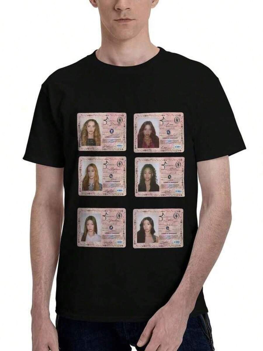Camisetas Gráficas para Hombre, Tops de Verano, Camiseta con Collage de Tarjeta de Identificación de Miembro de Katseyes, Ropa de Gimnasio Y2K para Mujer, Grupo de Chicas K-Pop - Negro - Ver 1