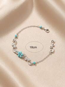 1pc Vintage Fashion Versatile Artificial Crystal Flower Geometric Chain Bracelet, Suitable For Women's Daily Commute And Party Wear - White K - View 3