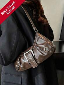 1 Piece Vintage Motorcycle Punk Style Faux Leather Crossbody Bag With Decorative Rivets, Adjustable Shoulder Strap, Large Capacity, Suitable For Work, Transportation, Meetings, Parties - 棕色 - 查看 1